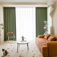 油果綠提花窗簾客廳臥室高遮光隔阻噪窗簾佈