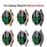 Glass Film Scratch Resistant Case for Samsung Galaxy Watch 4 44mm 40mm Cover Watch4 Women Rhinestone Bumper PC Frame