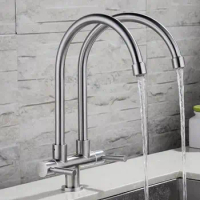 Articulating Kitchen Faucet SUS 304 Stainless Steel Pot Filler Double pipe Brushed Finish KF558