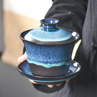 陶福氣 創意天目釉建盞茶具蓋碗 家用紫砂窯變釉泡茶碗三才蓋碗