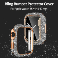 Diamond Half PC Case for Apple Watch Series 8 7 6 SE Bling Bumper Protector Cover Shiny Frame for IWatch 40 41MM 44MM 45MM Cover