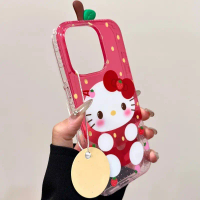 Sarung Telefon Ins Comel Strawberi KT + Anak Patung 3D untuk iPhone 11, 16, 16e, 15, 14, 13, 12 Pro,