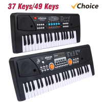 BIGFUN 37 Keys/49 Keys USB Electronic Organ Keyboard Piano Digital Music Electronic Keyboard with Microphone Black