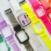 Watch Case + Strap for Apple Watch Series 9 8 7 6 SE 5 4 Ultra Bands 49mm 45mm 44mm 42mm 41mm 40mm Plastic Bracelets for iWatch