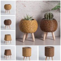 Creative Rattan Woven Plant Stand Portable Delicate Flower Pot INS Retro Flower Arrangement Storage Basket Home Decor
