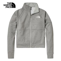 【The North Face】北面女款灰色戶外休閒立領抓絨外套|4N9ZDYX