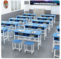 學校中小學生雙人學習桌輔導班培訓桌補習班帶抽屜課桌椅- 全館免運