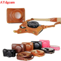 Luxury Leather Camera Case For Canon Powershot G7X Mark 2 G7X II G7XII Digital Camera PU Leather Camera Bag Cover + strap