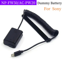 NP-FW NP FW50 Dummy Battery Power Bank PD USB TYPE C to AC-PW20 Adapter for Sony ZV-E10 A7M2 A7S2 A7RII A6000 A6300 A6400 A6500