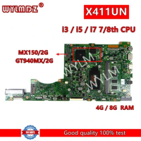 X411UN MX150/GT940M i3/i5/i7-7/8th Gen CPU 4GB RAM Laptop Motherboard For Asus VivoBook-14 X411UQ X411UN S4200V S4200U Mainboard