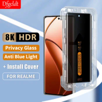 One Click Install Privacy Tempered Glass For Realme 12 11 10 Pro Plus Anti-spy Film For Realme GT5 Pro Curved Screen Protector