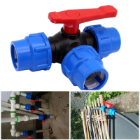 PE Pipe 3-Way Ball Valve 20/25/32/40/50mm Plastic Valve Ball Valve For Garden Household Industrial Water Supply Tools