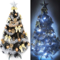 台製4尺(120cm)特級黑松針葉聖誕樹(金銀系配件+100燈LED燈白光1串)
