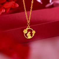 Pure 24K Yellow Gold Color Pendant Necklace Laurel Rabbit with O Chain Pendant 999 Gold Chain for Women Jewelry Christmas Gifts