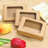 20pcs Blank Kraft Paper Box with Window Handmade Soap Box Jewelry Cookies Gift Candy Box Wedding Party Decoration 85x60x22mm