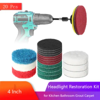 4 Inch Headlight Restoration Kit 20 Pcs Headlight Restoration Kit Scouring Cleaning Pads for Kitchen Bathroom Grout Carpet