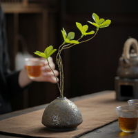 日式禪意小花瓶簡約插干花假花茶臺裝飾擺件粗陶瓷復古花器插花瓶