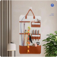 寵物用品-掛牆收納袋【寵物玩具收納袋-白棕色】x1個