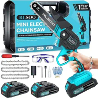 Portable Electric Chainsaw Kit with 2 Batteries 3 Chains Lightweight Mini Chain Saw Tree Trimming Wood