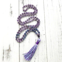 108 mala beads Necklace Meditation Necklace Tassel Buddhist Prayer Beads Purple Quartz &amp; Blue Aventurine Mala For Calming Stress