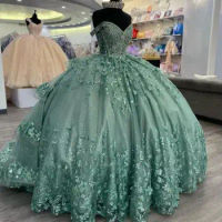 Green Mexican Quinceanera Dress 2024 Ball Gown Appliques Beading Corset Vestidos De 15 Años Prom فساتين Women