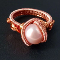Lilac Pearl Ring | Natural Pearl | Enamel Copper Wire | Size 15