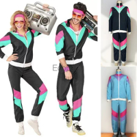 Adult Vintage 70s Disco Party Costume For Men Women Hip Hop Couples Sportswear Suit Halloween Party Performance Tracksuit Outfit