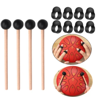 4 Pcs Steel Tongue Drum Mallets And 8 Steel Tongue Drum Finger Sleeves,Knocking Finger Picks For Gong Woodblock Drum