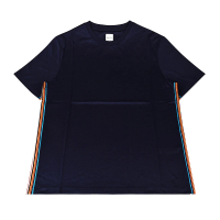 【Paul Smith】PAUL SMITH彩色條紋邊設計純棉短袖T恤(男款/深海軍藍)