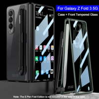 GKK Original Case For Samsung Galaxy Z Fold 3 5G Case Front Tempered Glass With Pen Slot Plating Cover For Samsung Z Fold 3 5G