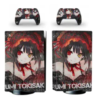 Tokisaki Kurumi PS5 Standard Disc Skin Sticker Decal Cover for PlayStation 5 Console and 2 Controllers PS5 Disk Skin Vinyl