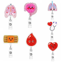 360 Rotating Retractable Badge Reel Human Organs Name Tag ID Badge Holder Acrylic Lightweight Easy Pull Buckle Staff Card