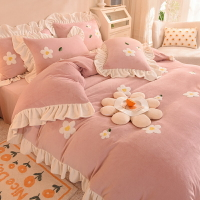 粉色床上四件套100冬季加絨保暖ins風兒童床品宿舍三件套床單被套