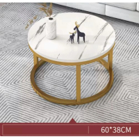 簡約圓桌茶幾（白色大理石紋+金色架）【尺寸：長60cm*寬60cm*高38cm】 