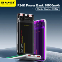 Awei P24K 10000mAh Digital Display Power Bank Large Capacity PowerBank Mobile Phone External Battery Suitable For Iphone Xiaomi