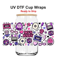 Factoroy Wholesale MOQ 100pcs Custom Die Cut Uv Dtf Transfer Cup Wraps for for Cups Tumblers Libbey Glass Cans 16oz