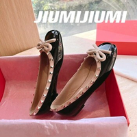 2023 JIUMIJIUMI Patent Leather Rivet Woman Flats Butterfly-Knot Ballet Flats Boat Shoes Retro Single Shoes Desinger Botas Mujer