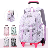 Children's Backpack School Girl Wheel School Trolley Bag Wheels Kids Travel Luggage Trolley Bags School Backpack with Wheels