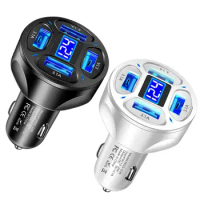 Car Charger Port Creative USB 4 In 1 Car Lighter Charger With LED Digital Display For Camera Super Fast Charger Car accessories