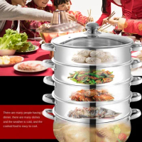 28-40cm Stainless Steel Large Steamer 2-Layer Three-Layer Five-Layer Multi-Layer Commercial Large Steamer Cartoon Bag Household
