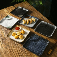 日式方形包子蒸蝦小吃中餐廳壽司分格盤陶瓷商用蒸餃子盤子帶醋碟