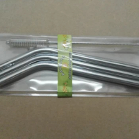 500sets/lot 3pcs 9.5*215mm Bend or straight 304 Stainless Steel straws Metal Drinking Straw With 1 straw brush + Retail package