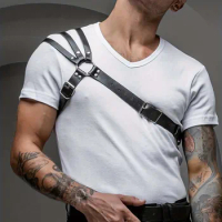 Men's Harness One Shoulder PU Leather Gay Men Chest Harness Bondage Black Leather Men Accessories Upper Erotic Body Men Harness
