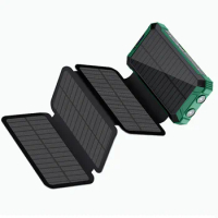 Folding Solar Power Bank 20000mAh Qi Wireless Charger for iPhone 13 Samsung Huawei Wireless Powerbank Built in Cable LED Light
