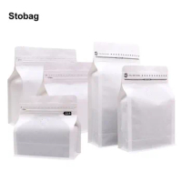 StoBag 20pcs White Kraft Paper Coffee Beans Packaging Bag with Valve Sealed for Powder Food Nuts Storage Stand Up Reusable Pouch