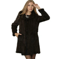 Natural Fur Coat Women Handmade Knitted Mink Fur Coats With Fur Hood Jacket Winter Fur Jackets For Women