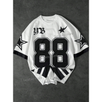 2025 new Men NUMBER 88 Print American Style T-Shirt Man Short Sleeve V- Neck sport Tee Vintage Bask