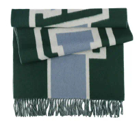 【COACH】Varsity 校隊徽標撞色羊毛圍巾(綠色/霧藍色)
