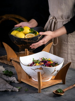 北歐創意水果沙拉碗大理石紋陶瓷餐具家用湯碗面碗水煮魚大碗帶架