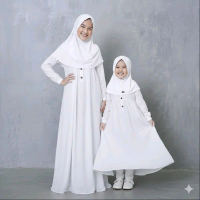 gamis anak perempuan warna putih manasik haji usia 2-11 tahun bahan rayon Twill adem
